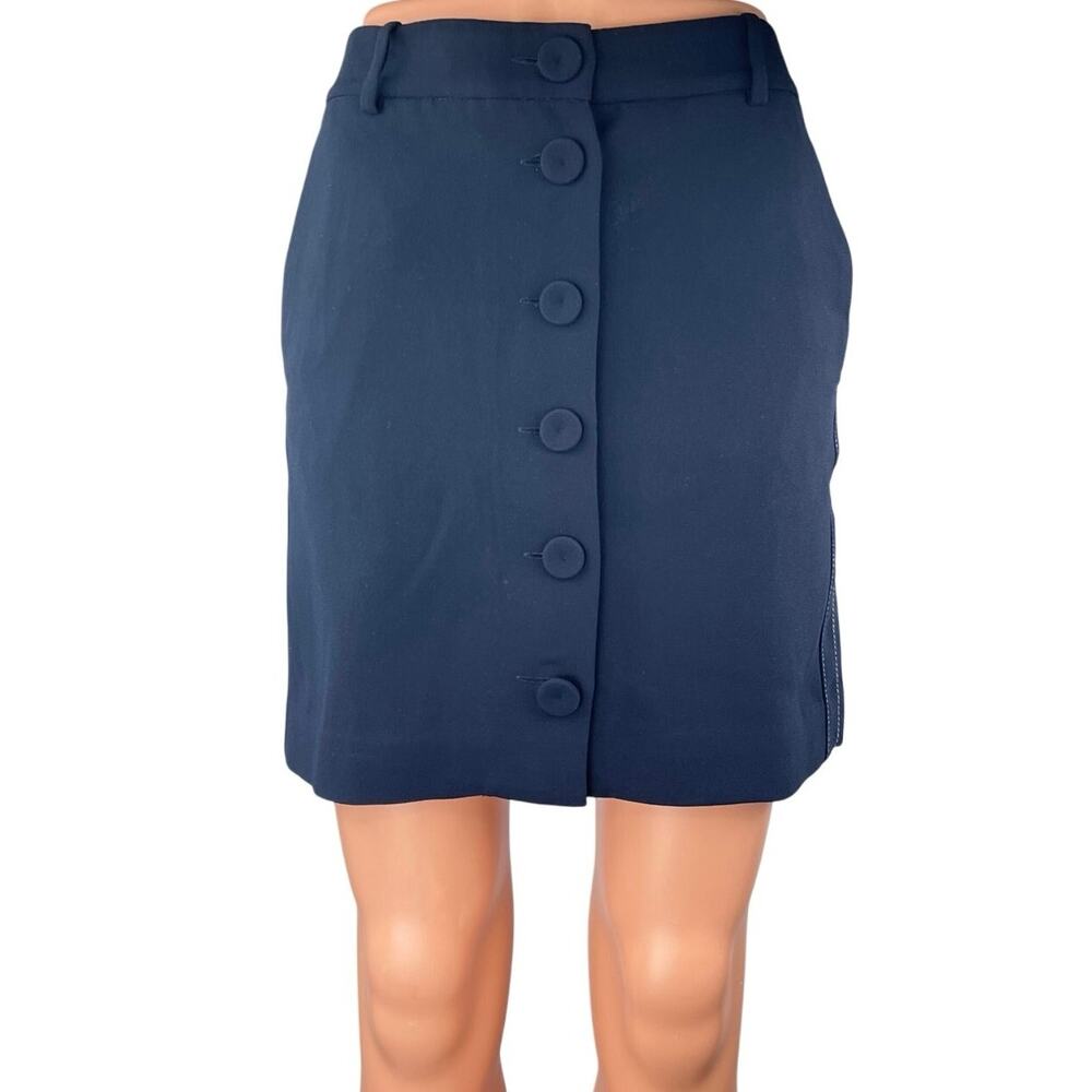 Mango MNG Navy Blue High Waisted Pocket Button Down A Line Mini Skirt Size 4